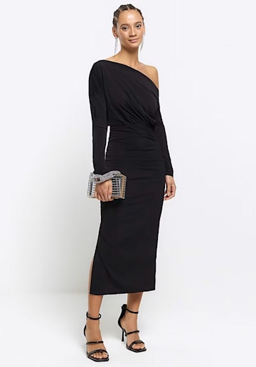 River Island Black Off Shoulder Bodycon Midi Dress