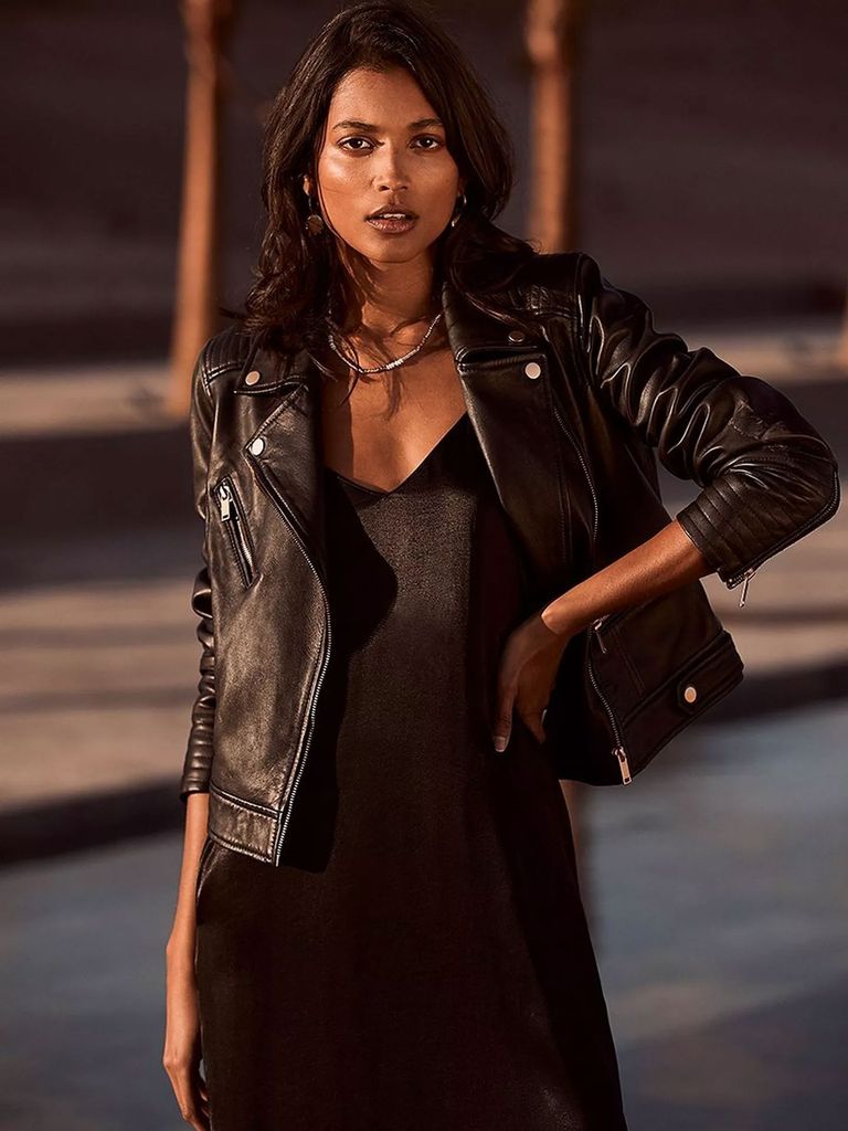 Mint Velvet Leather Zip Biker Jacket