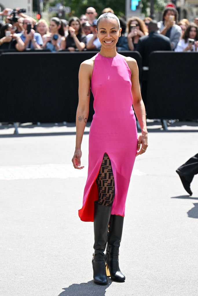 Zoe Saldana attends the Fendi Haute Couture Fall/Winter 2023/2024 show as part of Paris Fashion Week  on July 06, 2023 in Paris, France. (Photo by Stephane Cardinale - Corbis/Corbis via Getty Images)