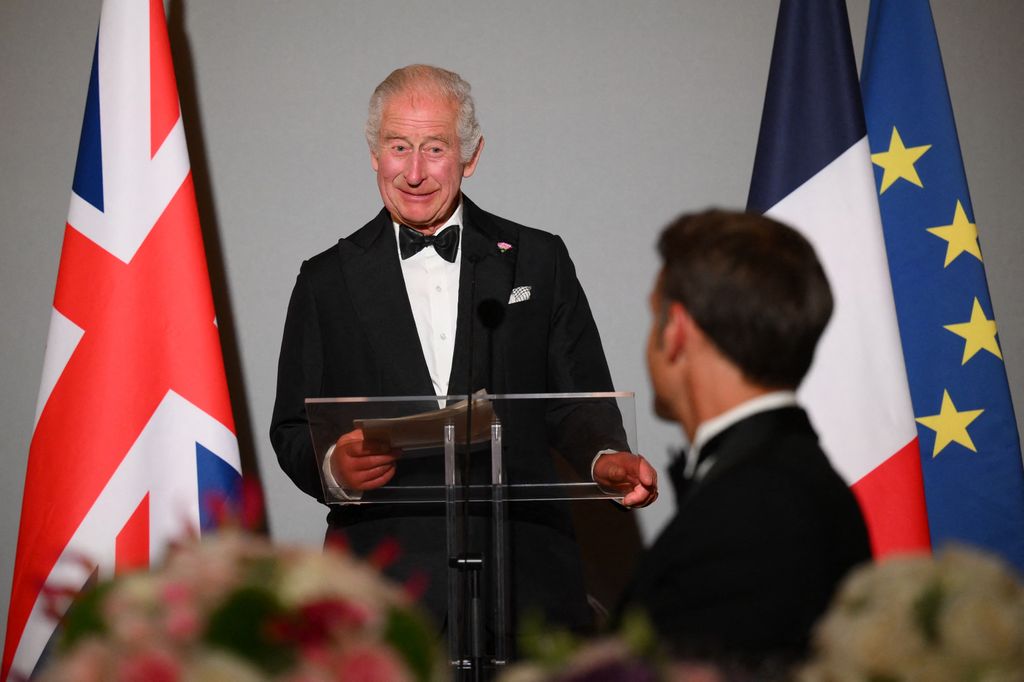 The monarch delivering a speech at a state banquet in 2023 