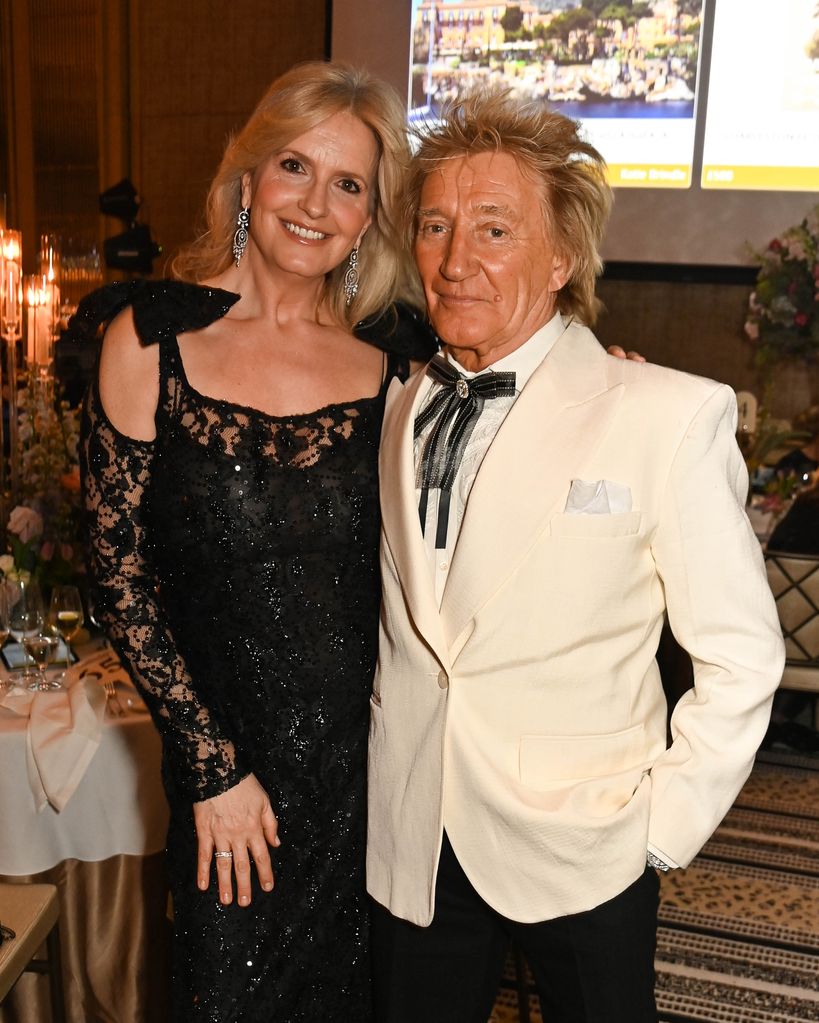 Penny Lancaster and Sir Rod Stewart attend The Prince's Trust Invest In Futures Gala Dinner at The Peninsula Hotel on February 29, 2024 in London, England.