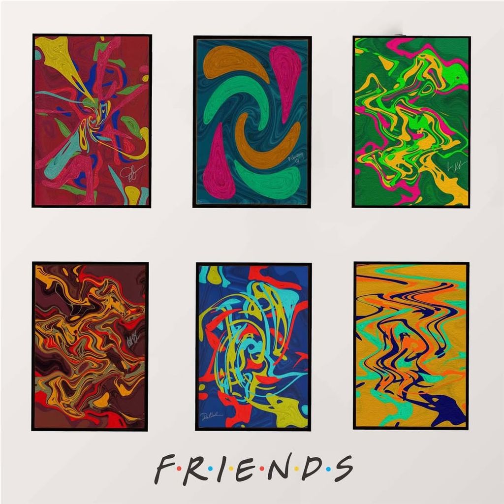 Six pieces of artwork inspired by Friends characters and the theme songs soundwave