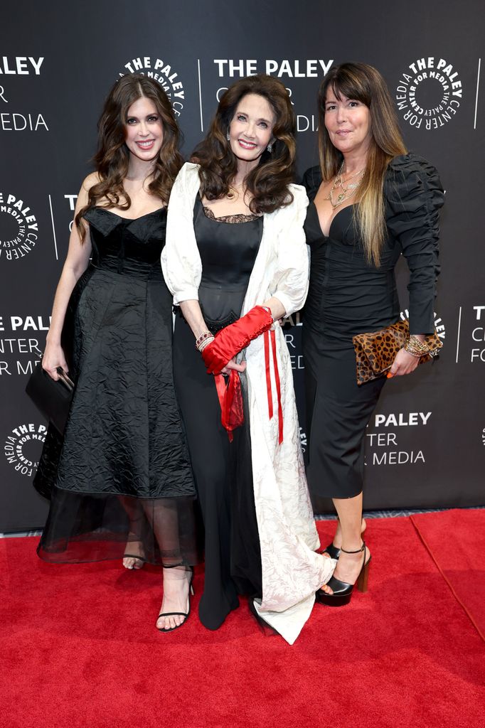 Jessica Altman, Lynda Carter and Patty Jenkins attend the 2025 Paley Honors at The Ziegfeld Ballroom on May 19, 2025 in New York City