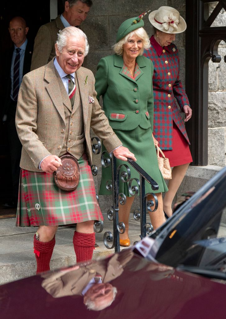 King Charles III, Queen Camilla, Princess Anne, Princess Royal and Prime Minister Rishi Sunak and Akshata Murthy attend service at Crathie Church, Balmoral