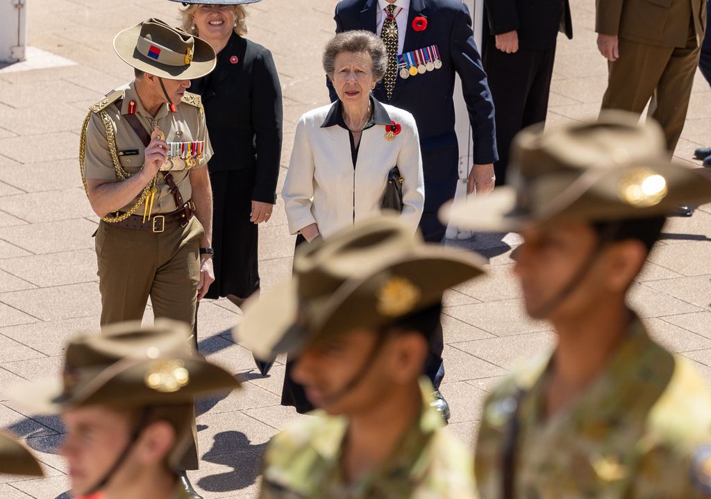 Princess Anne, Princess Royal attends a Remembrance service at the ANZAC Memorial in Hyde Park on her visit to Australia, on November 9, 2025 in Sydney, Australia