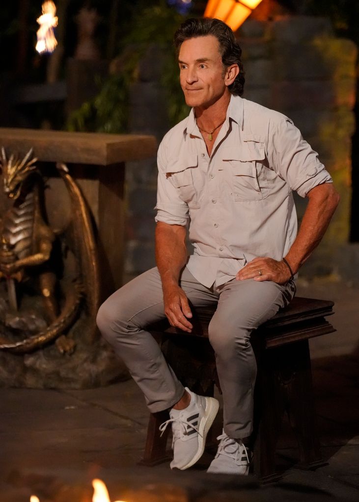 Im Felicia  One person from each tribe is chosen to go on a journey and receive surprising news that will shake up the game. Also, tribes must slingshot themselves toward victory in the reward challenge to earn an essential camp item, on SURVIVOR on the CBS Television Network, and available to stream live and on demand on Paramount+. Jeff Probst at Tribal Council.