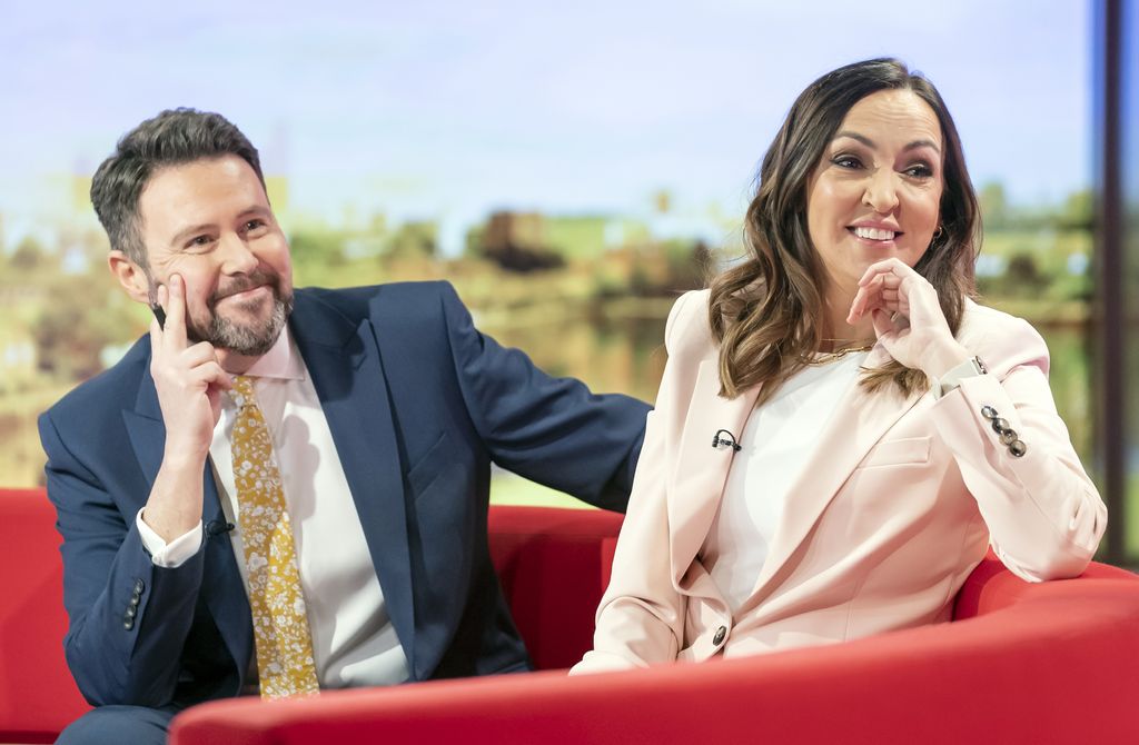 Jon Kay and Sally Nugent on the red sofa 