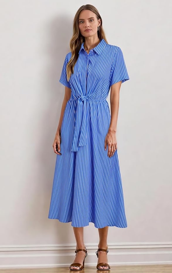 Newshows Womens Tie Waist Shirt Dress