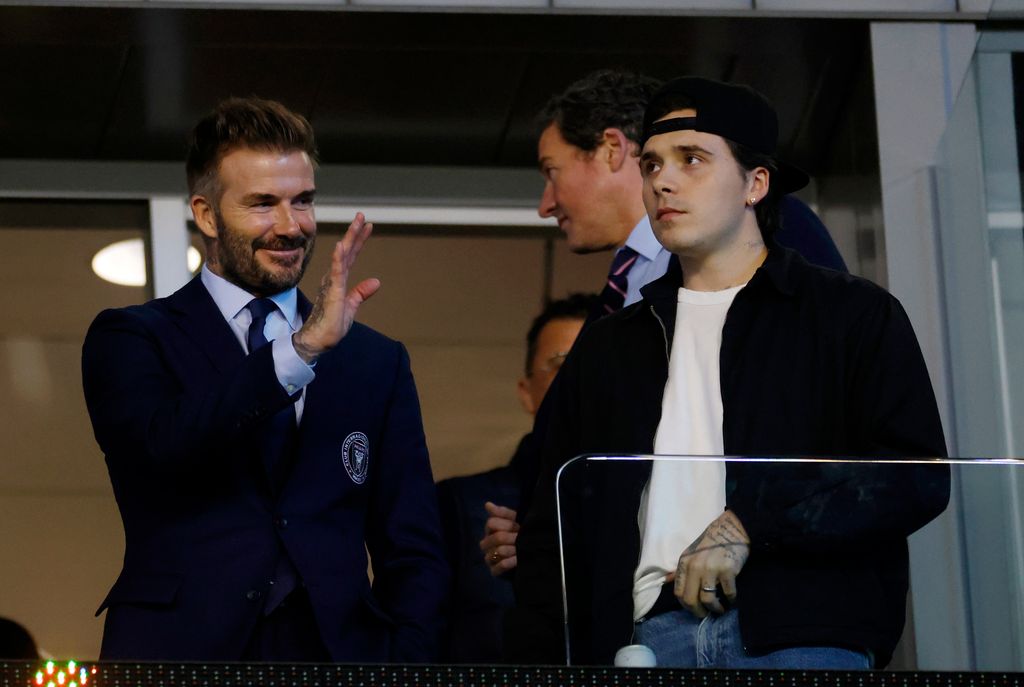 David Beckham and Brooklyn Beckham attend the soccer match between Inter Miami against the Los Angeles Galaxy