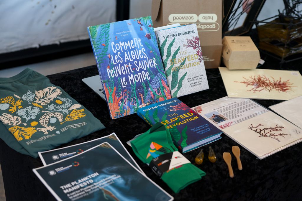 Literature on the subject of seaweed on display for Prince William's visit 