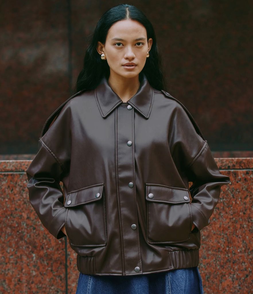 Albaray Chocolate Faux Leather Bomber