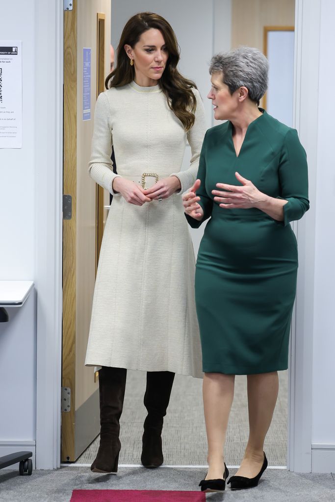The Princess of Wales wearing a Victoria Beckham knit dress for an engagement in Leeds in January 2023