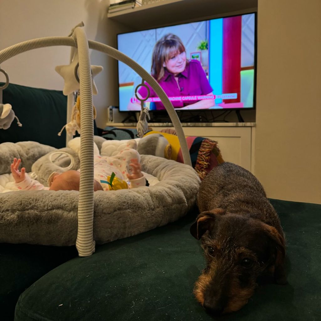 photo of baby on baby mat in living room 