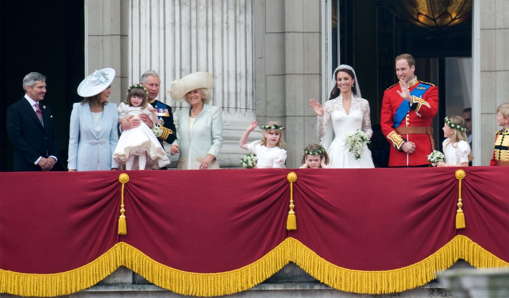 William and Kate on the balcony on their wedding day with the Middletons and Charles and Camilla