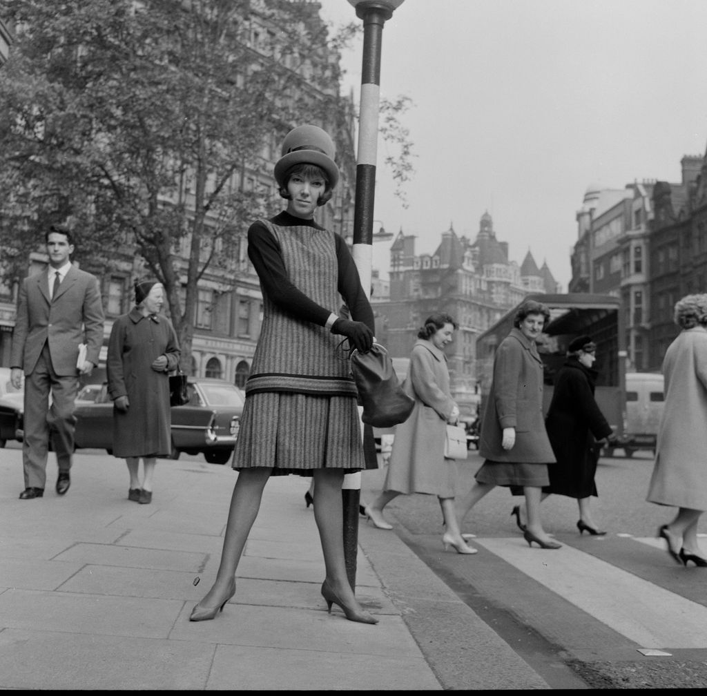 Mary Quant, clothes designer, standing near to her fashion shop Bazaar, in The Brompton Road, Knightsbridge,London, SW1, 14th October 1960 . (Photo by Cyril Maitland/Mirrorpix/Getty Images)