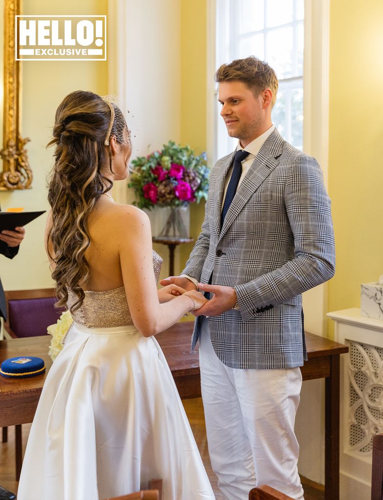 Maeva D'Ascanio and James Taylor exchanging wedding vows