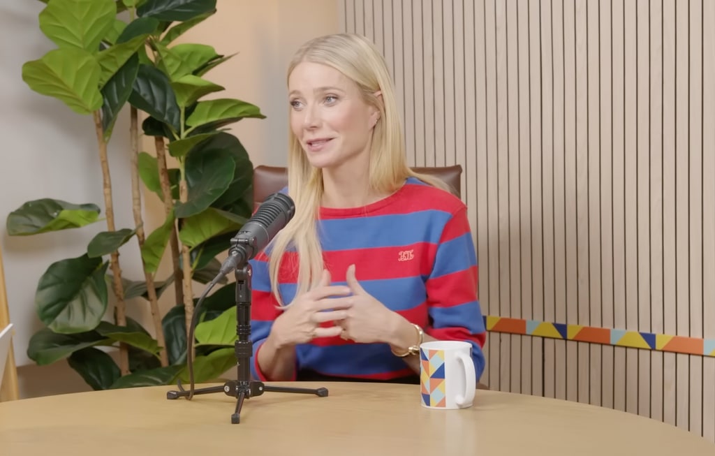 gwyneth paltrow red and blue striped shirt speaking