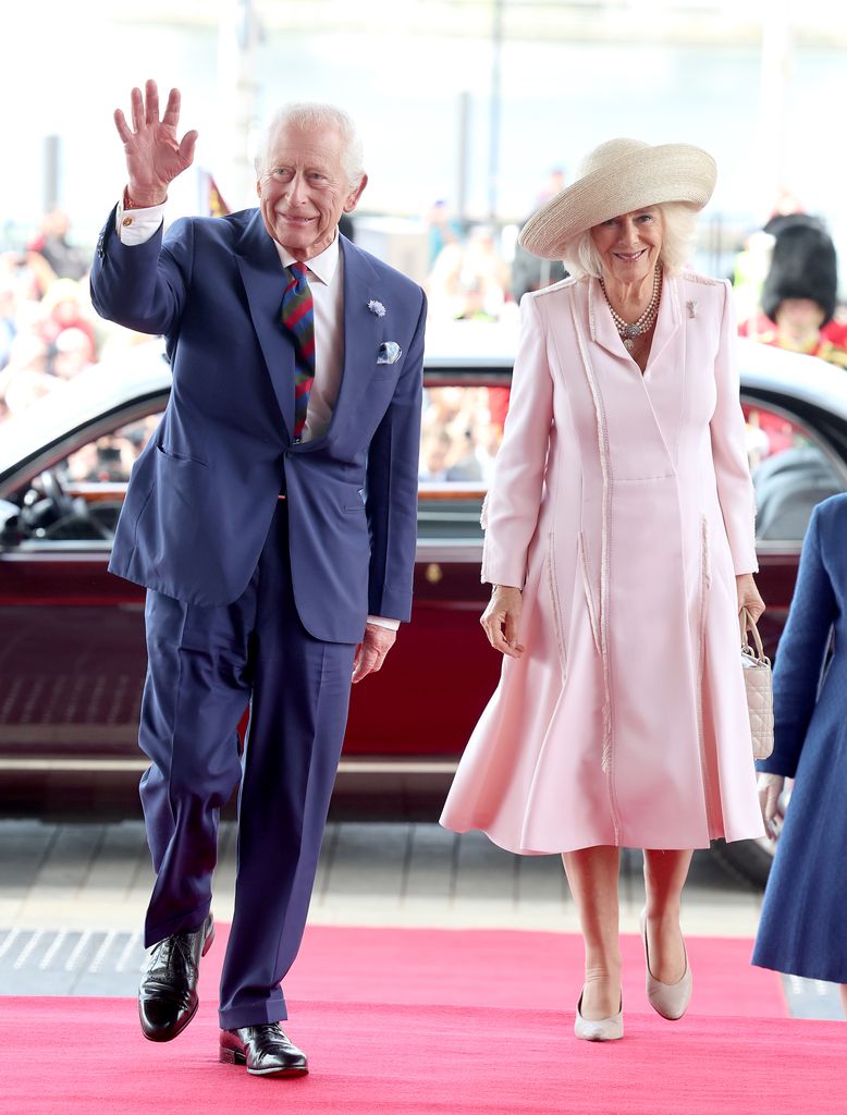 Queen Camilla and King Charles III arrive at the Senedd 