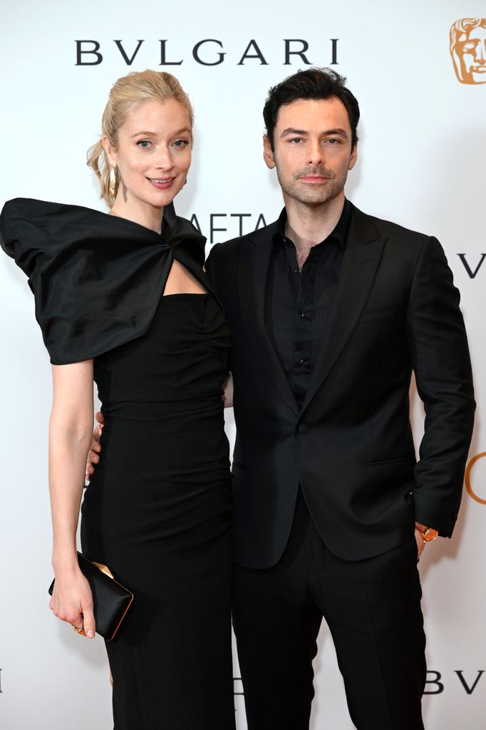 Caitlin Fitzgerald and Aidan Turner attend the BAFTA Gala 2024, supported by Bulgari at The Peninsula Hotel on February 15, 2024 in London, England