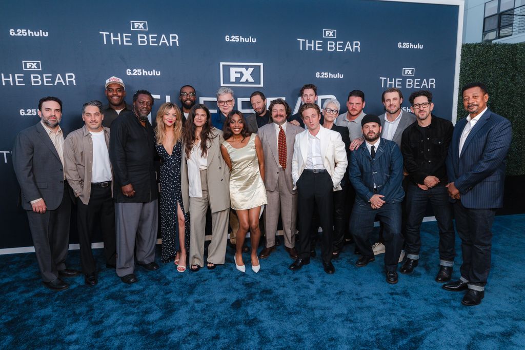 Josh Senior, Carmen Christopher, Lionel Boyce, Edwin Lee Gibson, Abby Elliott, Corey Hendrix, Joanna Calo, Ayo Edebiri, Oliver Platt, Ebon Moss-Bachrach, Matty Matheson, Jeremy Allen White, Cooper Wehde, Jamie Lee Curtis, Paulie James, Ricky Staffieri, Chris Witaske, Adam Shapiro, and Robert Townsend attend a dinner for the cast and producers of "The Bear" at Musso & Frank Grill on June 9, 2025, in Hollywood, California