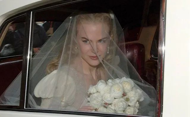 Nicole Kidman in the back of her wedding car