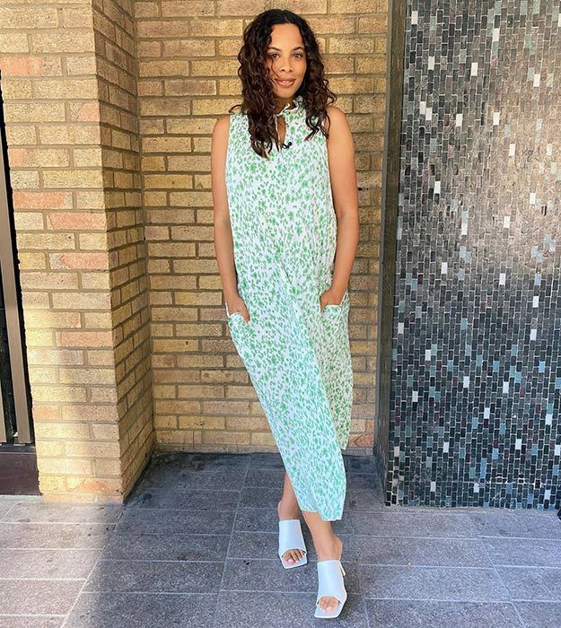 rochelle humes green floral asos dress this morning