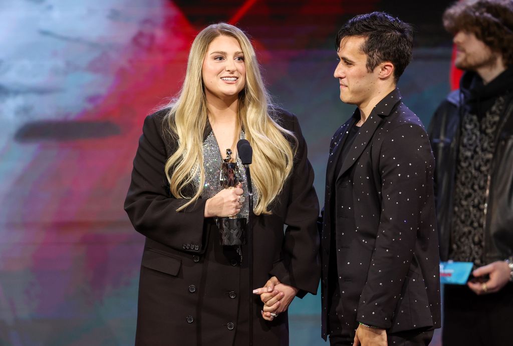 Meghan Trainor attended the premiere of Star Wars: The Rise of Skywalker in  London wearing a Badgley Mischka Couture Beade…