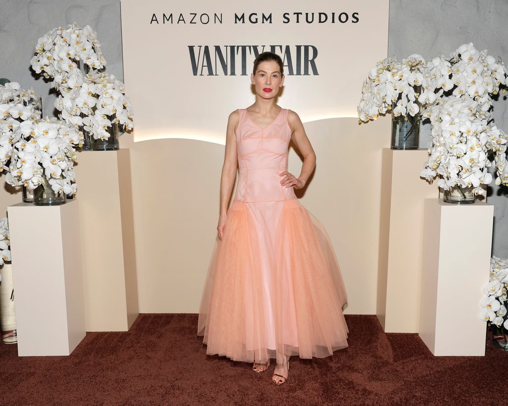 rosamund pink in pink gown