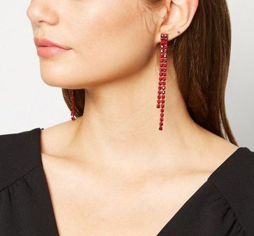 red gem tassel earrings