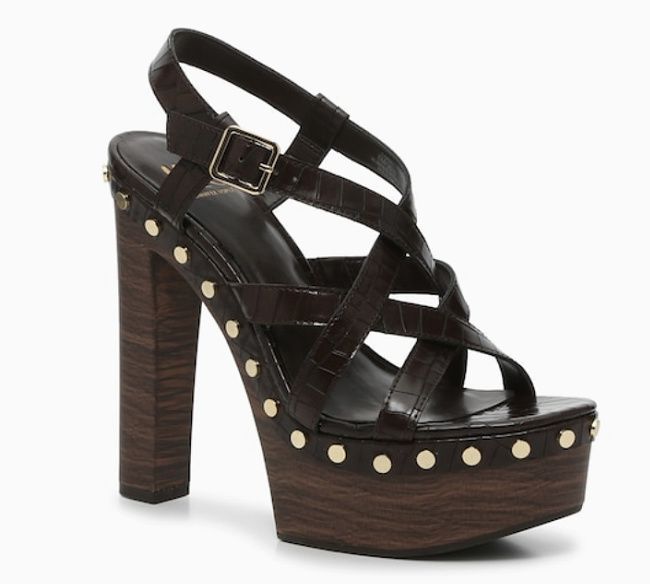 jennifer lopez black studded platform sandal with wooden soles