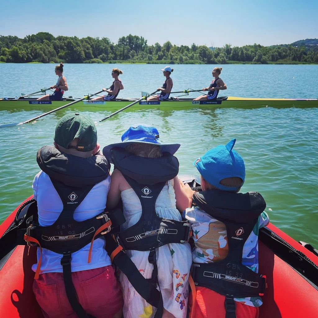 Helen's three children watching her rowing race