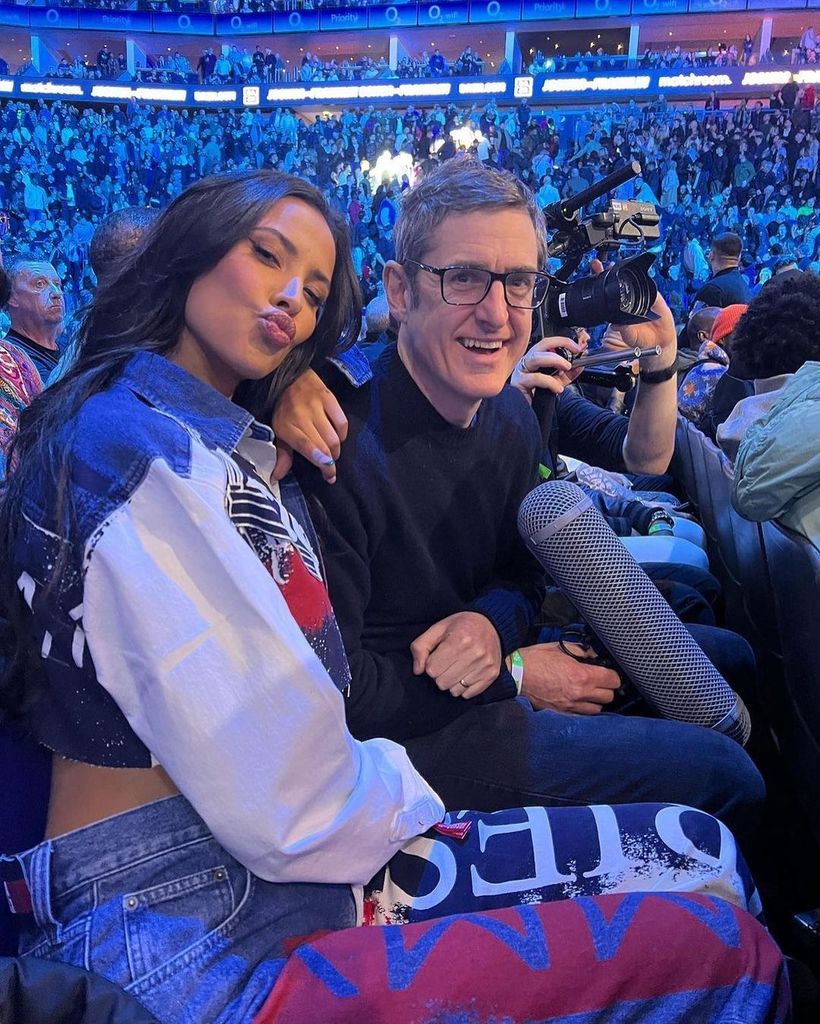 Maya Jama joined by Louis Theroux to watch Anthony Joshua's fight in the O2 London, London