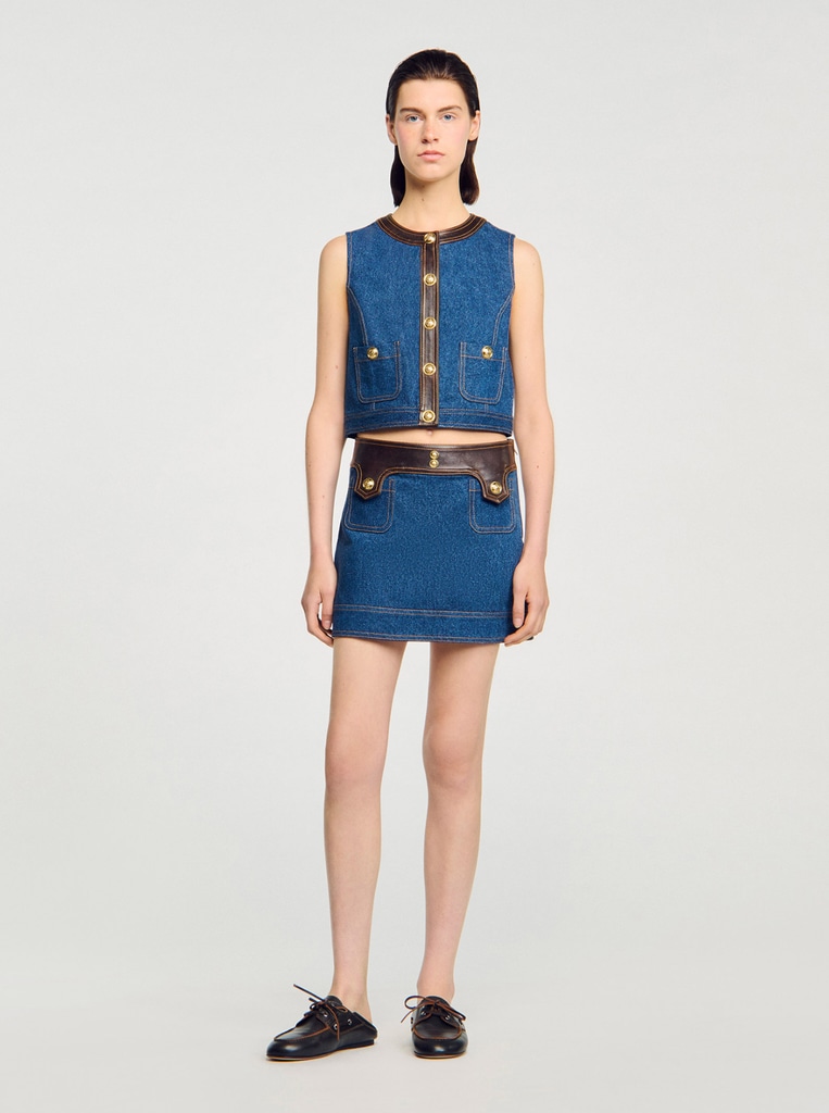 Leather-Trim Button-Down Denim Top

sandro