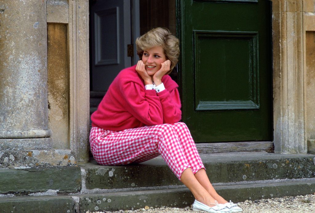 Princess Diana wearing pink gingham trousers