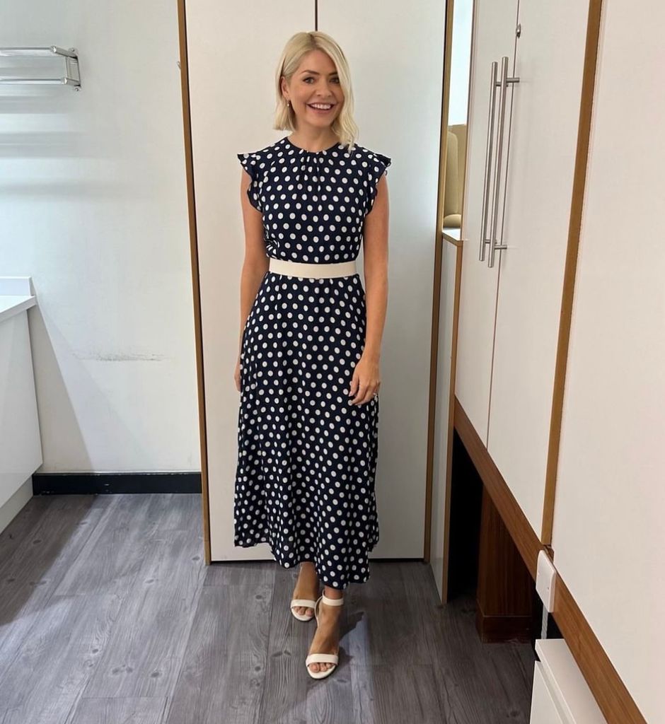 Holly wears Pure Collection's polka dot midi dress 
