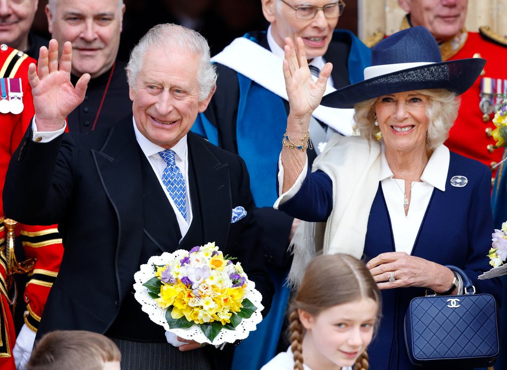 King Charles and Queen Camilla wave after Maundy Thursday service