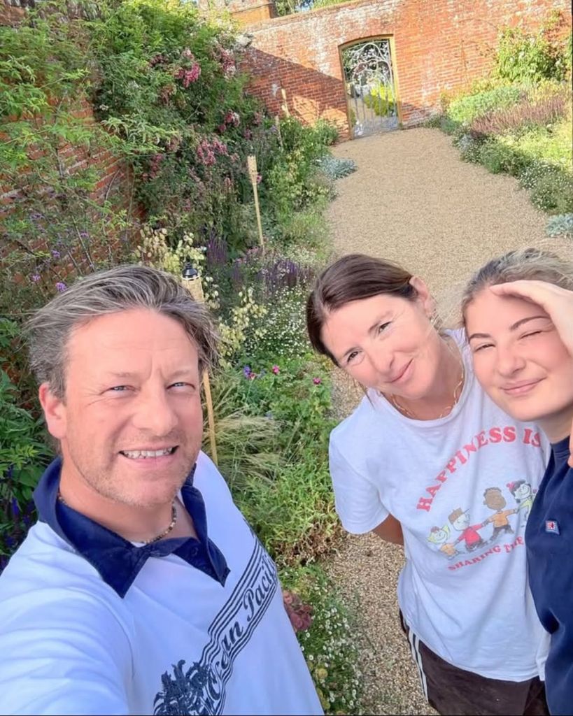 Jamie Oliver and wife Jools and their daughter at Essex home
