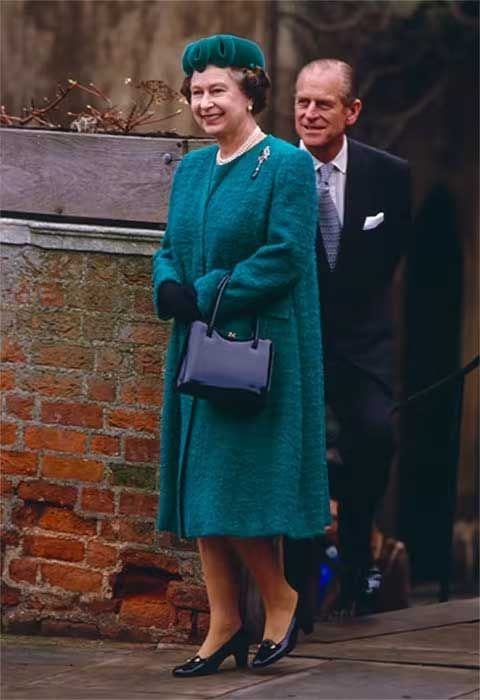 Queen Elizabeth II and Prince Philip leave Windsor chapel on Christmas Day 1987