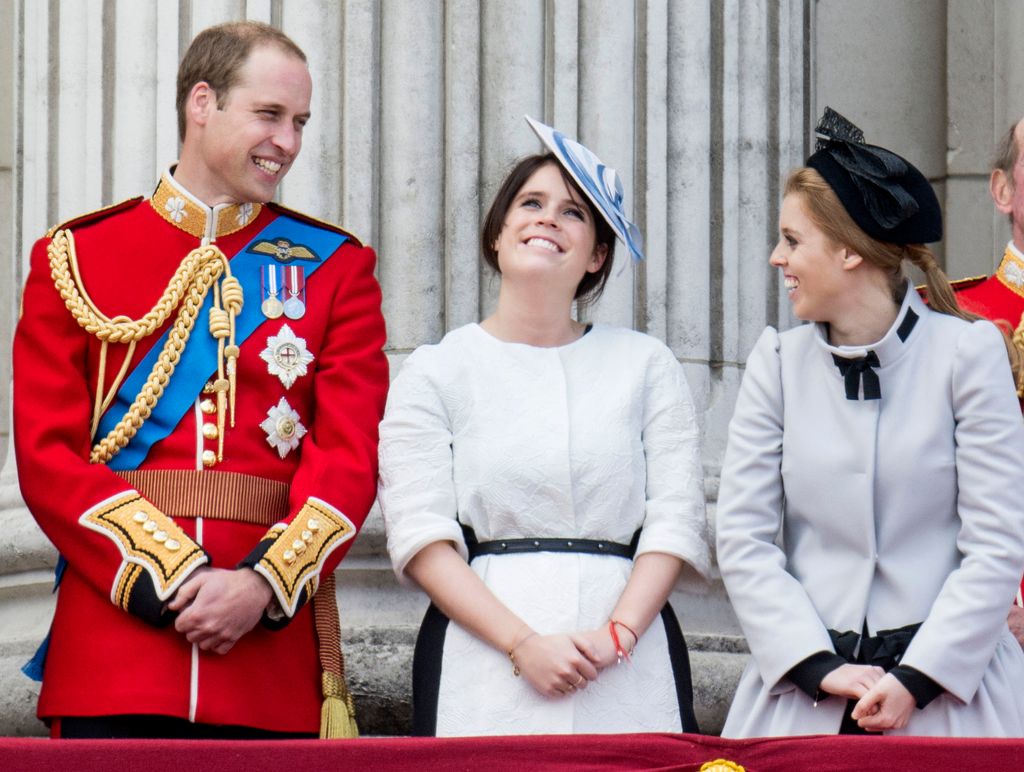 Prince William, Duke of Cambridge with Princess Eugenie and Princess Beatrice during the annual Trooping The Colour ceremony at Buckingham Palace on June 15, 2013 in London, England.  (Photo by Mark Cuthbert/UK Press via Getty Images)