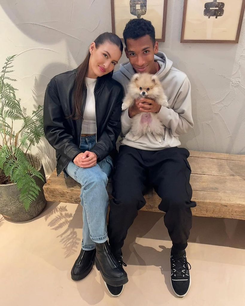 Nina Ghaibi and Felix Auger-Aliassime with their puppy Timmy