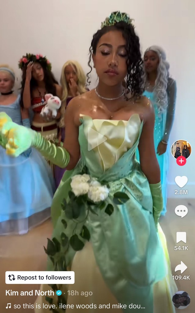 North West dressed as Tiana from Disney's The Princess and the Frog 