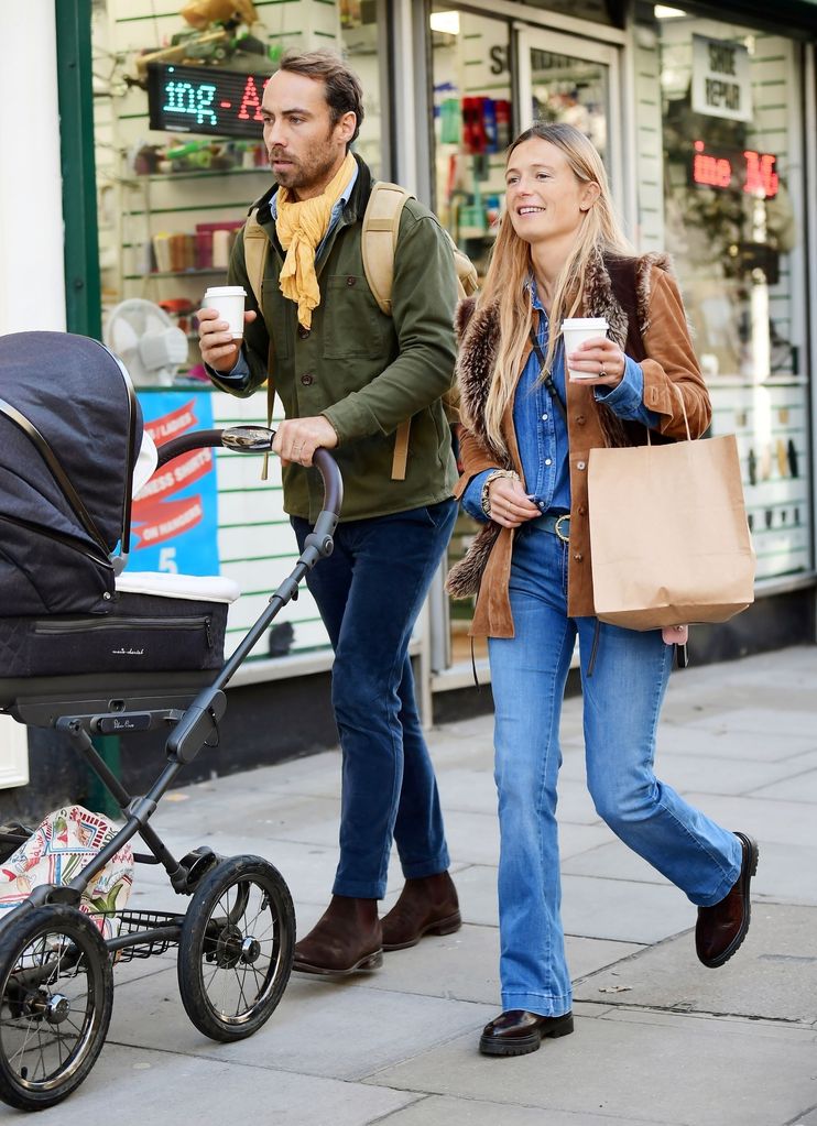 James Middleton and Alizee Thevenet walk in Notting Hill with baby