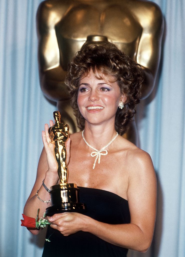 Sally Field holding an Oscar