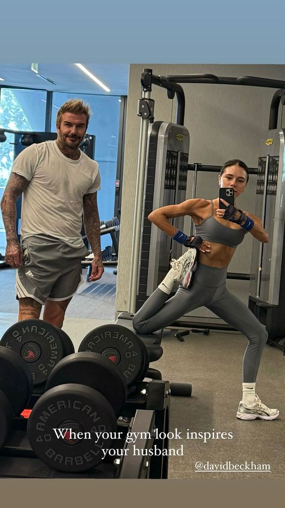 David and Victoria Beckham in gym