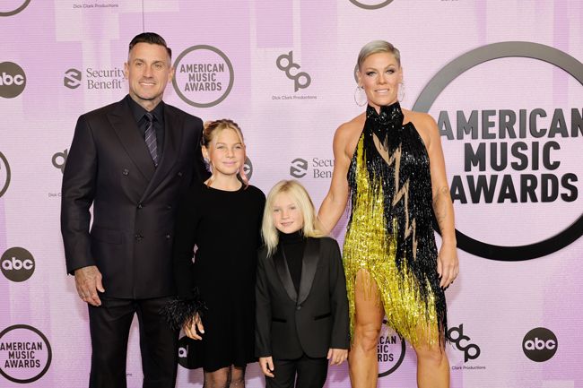 pink and her family on the red carpet