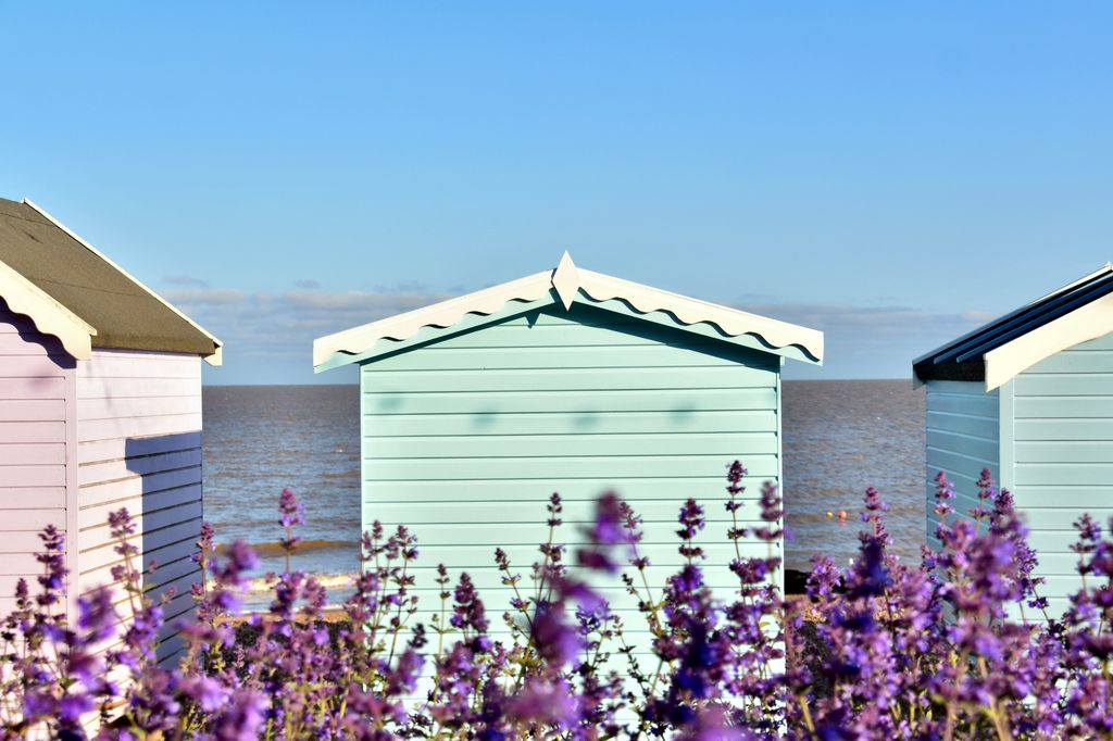 Pastel-coloured beach huts on Felixstowe promenade