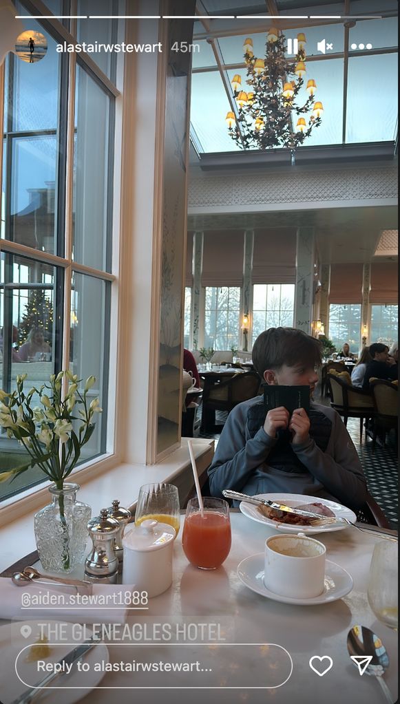 Rod and Penny's son Aiden did stay at the hotel and his brother Alastair shared a snap of him tucking into breakfast