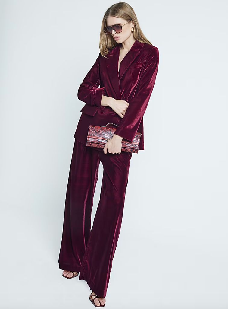 River Island red velvet suit