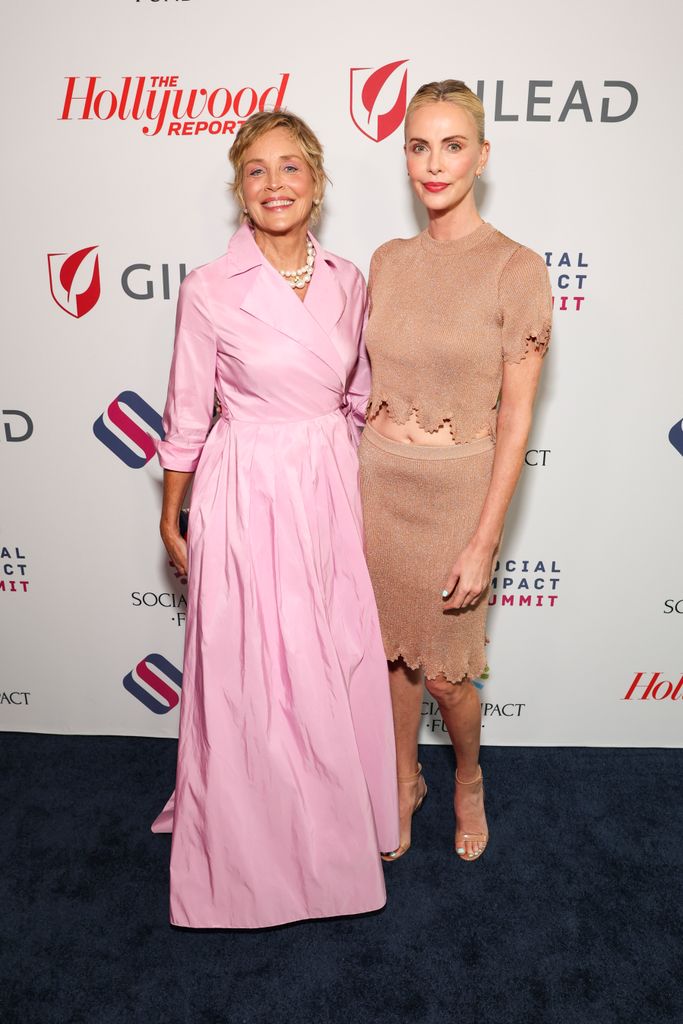 Sharon Stone and Charlize Theron at the The Hollywood Reporter X Social Impact Fund Social Impact Summit 