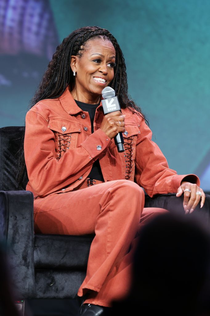 Michelle Obama at IMO Live: Michelle Obama, Craig Robinson & Dr. Laurie Santos during SXSW Conference & Festivals at the Austin Convention Center on March 13, 2025 in Austin, Texas.